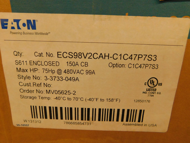 Eaton ECS98V2CAH-C1C47P7S3 Soft Starters Combination Reduced Voltage Soft Starter 99A 480V 3Ph 75HP NEMA 3R