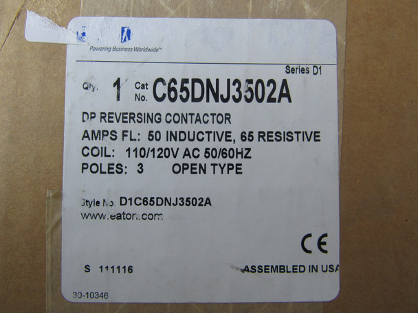 Eaton C65DNJ3502A Definite Purpose Contactors Reversing 3P 50A 120V 3Ph 30HP