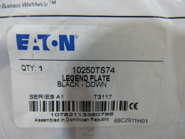 Eaton 10250TS74 Pushbutton/Pilot Light/Selector Switch Accy Legend Plate Black EA Down