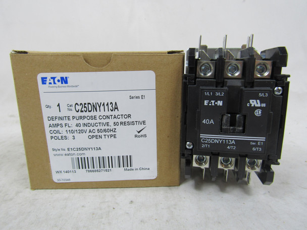 Eaton C25DNY113A Definite Purpose Contactors Non-Reversing 3P 40A 120V 50/60Hz D Frame