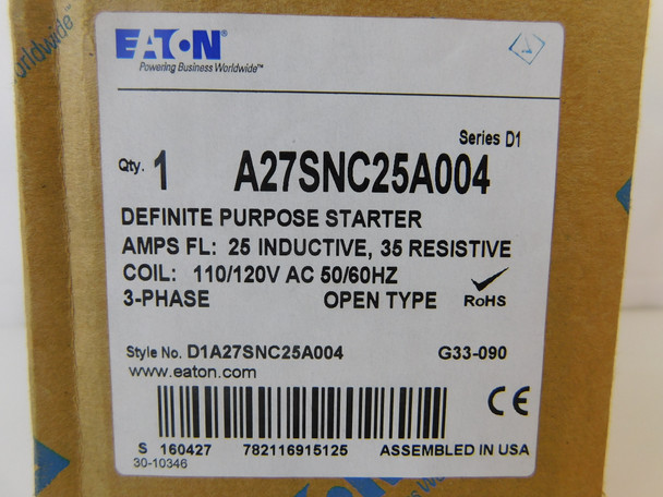 Eaton A27SNC25A004 Non-Reversing Starters 3P 25A 120V 3Ph