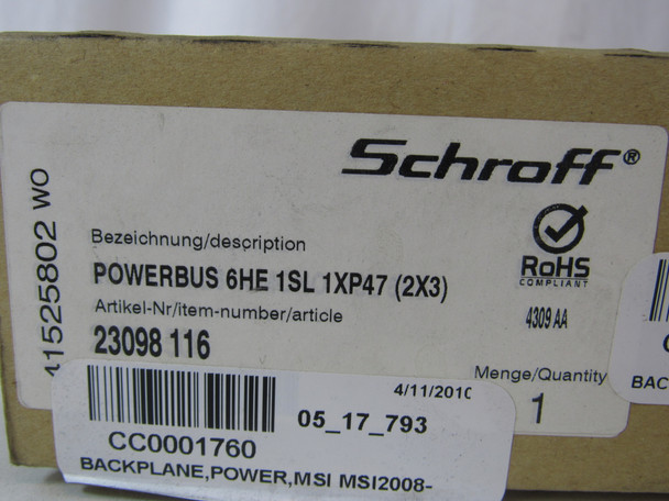 Schroff 23098-116 Circuit Boards Power Backplane