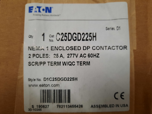 Eaton C25DGD225H Definite Purpose Contactors Non-Reversing 2P 25A 277V D Frame