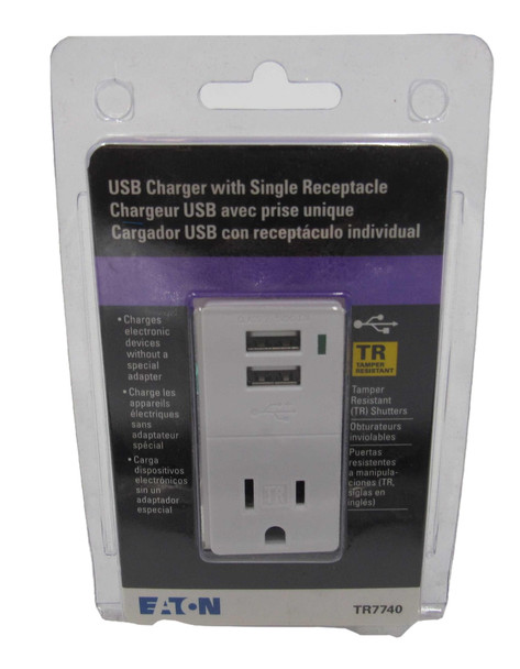 Eaton TR7740W-K-L Combination USB Charger/Duplex Receptacle Outlet