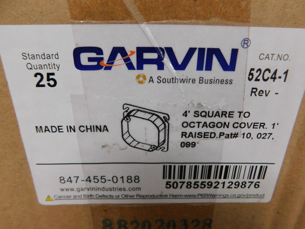 Garvin 52C4-1 Wallplates and Accessories Square Device Ring 25BOX