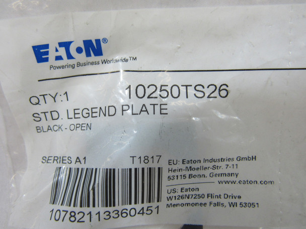 Eaton 10250TS26 Contact Blocks and Other Accessories Legend Plate Black EA