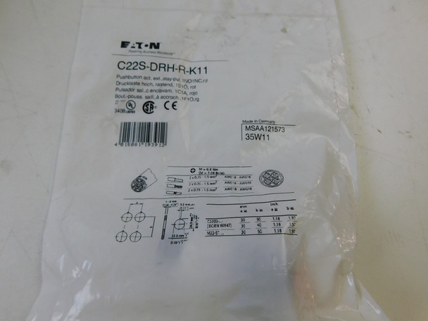 Eaton C22S-DRH-R-K11 Pushbuttons Non-Ill 1NO 1NC EA