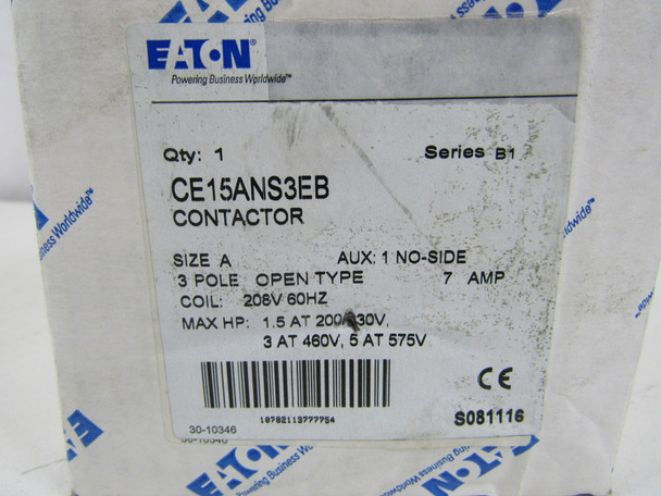 Eaton CE15ANS3EB Other Contactors 3P 7A 208V 600Hz A Frame