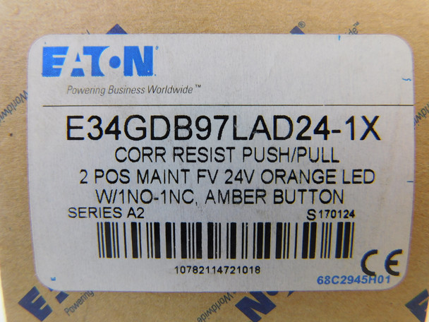 Eaton E34GDB97LAD24-1X Pushbuttons Illuminated 24V 1NO 1NC 2 Position Amber Push/Pull Maintained LED