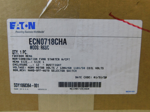 Eaton ECN0718CHA Non-Combination Starter Non-Reversing 460V 50/60Hz 3Ph NEMA Type 12 110/120VAC