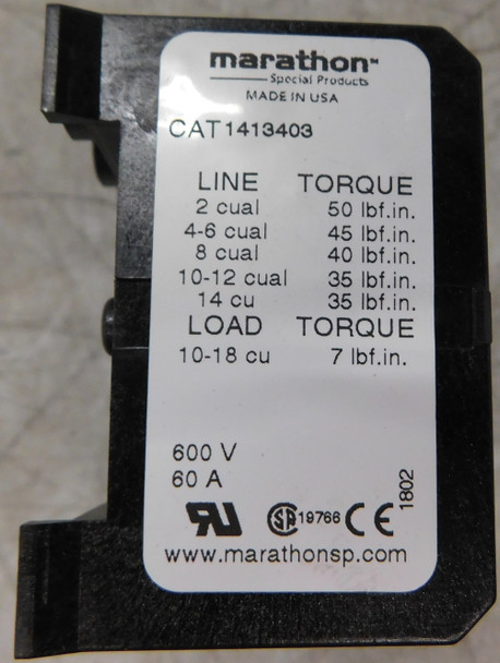 Marathon 1413403 Terminal Blocks Power Distribution Block 3P 60A 600V