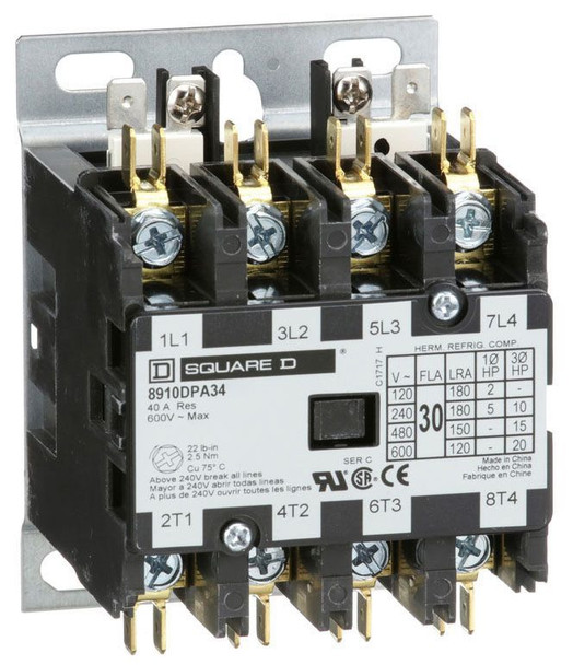 Square D 8910DPA34V14 Non Reversing UL Definite Purpose Contactor