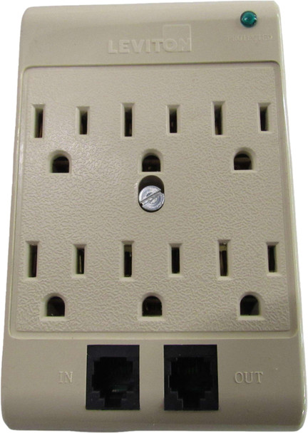 Leviton 3500-PT Wallplates and Accessories 6 Outlet Plug In With Surge Protector 15A 125V Ivory