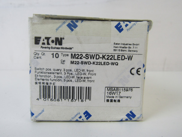 Eaton M22-SWD-K22LED-W Contact Blocks and Other Accessories 2NC 10EA LED