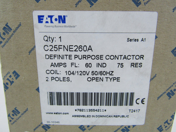 Eaton C25FNE260A Definite Purpose Contactors Non-Reversing 2P 60A 120V F Frame