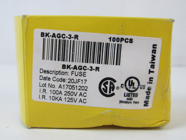 Eaton AGC-3-R Fuses 100A 250V 100BOX
