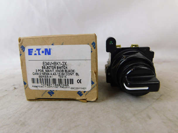 Eaton E34VHBK1-2X Selector Switches Non-Illuminated 2NO 3 Position