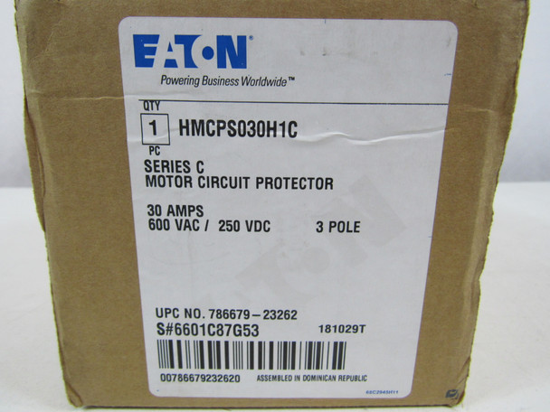 Eaton HMCPS030H1C Manual Motor Protectors HMCPS 3P 30A 600V 50/60Hz F EA