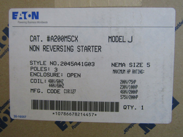 Eaton A200M5CX Non-Combination Starter Non-Reversing 3P 270A 600V 3Ph 200HP Surface Mounting