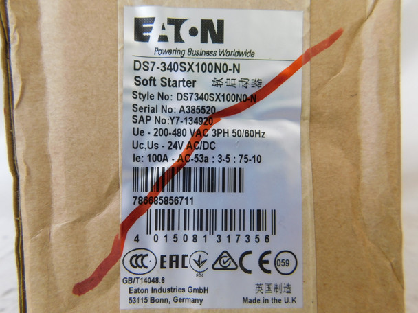 Eaton DS7-340SX100N0-N Soft Starters 100A 480VAC 50/60Hz 3Ph 75HP EA