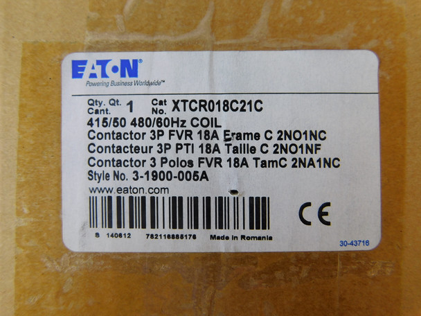 Eaton XTCR018C21C Other Contactors 3P 18A 480V 50/60Hz 2NO 1NC