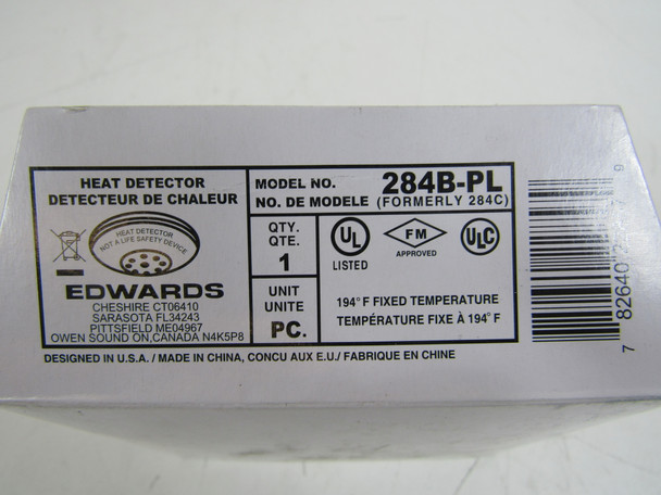 Edwards 284B-PL Other Sensors and Switches Heat Detector 3A 125V White Plastic Mounting Plate