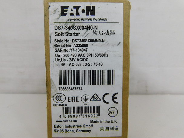 Eaton DS7-340SX004N0-N Soft Starters 3.70A 480V 50/60Hz 3Ph 2HP