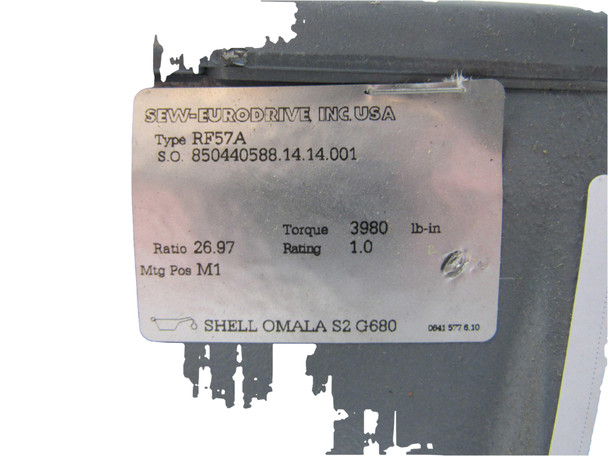Sew-eurodrive RF57A Electric Motors 37.3A 38RPMs