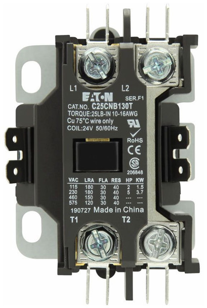 Eaton C25CNB140T Definite Purpose Contactors Open 1P 40A 24V 50/60Hz 7.5HP Non-Reversing