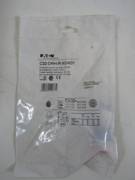 Eaton C22-DRH-R-X0-K01 Pushbuttons Extended Button 1NO Red