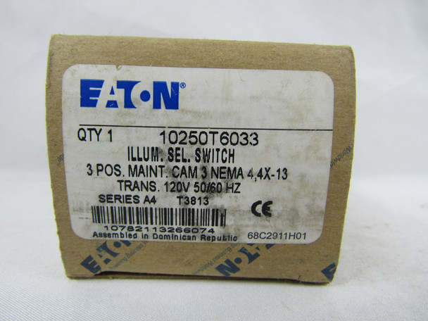 Eaton 10250T6033 Selector Switches Illuminated 120V 3 Position Black NEMA 3, 3R, 4, 4X, 12 and 13