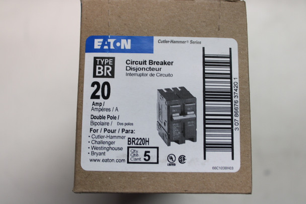 Eaton BR220H Miniature Circuit Breakers (MCBs) BR 2P 20A 120/240V 50/60Hz 1Ph