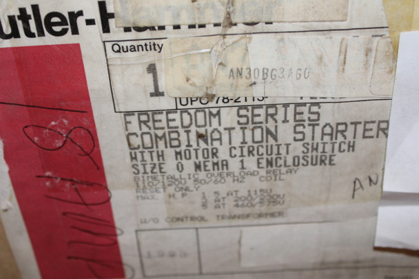 Cutler Hammer AN30BG3A60 Enclosed Motor Starters EA