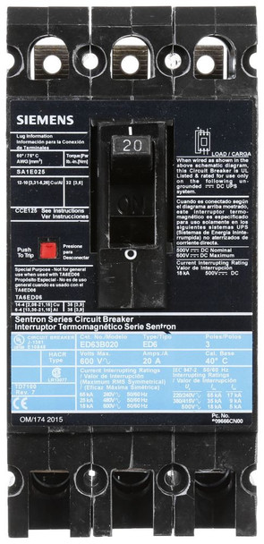 Siemens ED63B020 Molded Case Breakers (MCCBs)