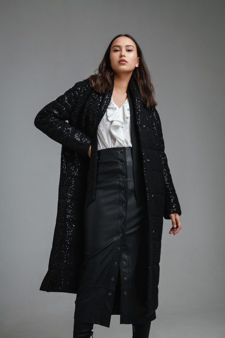 "EMBROIDERED SEQUINS FABRIC" Insulated quilted Coat SEVEN LAB