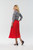 Pleated red skirt with elastic waistband