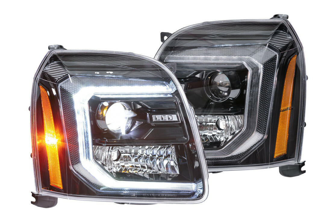 LED Halo Projector Headlights For 2007-2014 GMC Yukon Denali XL – Shiny Black