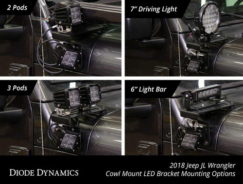Diode Dynamics 2018-2026 Jeep Wrangler or Diode Dynamics Cowl Mount LED Kit