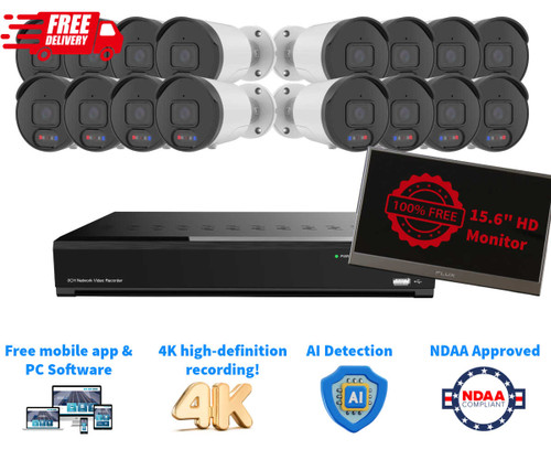 Ultimate 16-Channel 4K NVR Security System w/16x 4K Cameras, Free Monitor