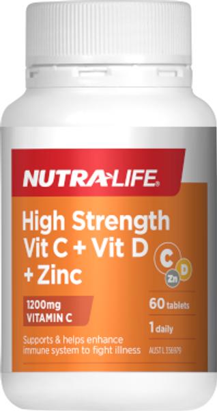 NutraLife HS Vit C + Vit D + Zinc 60t RRP $27.99