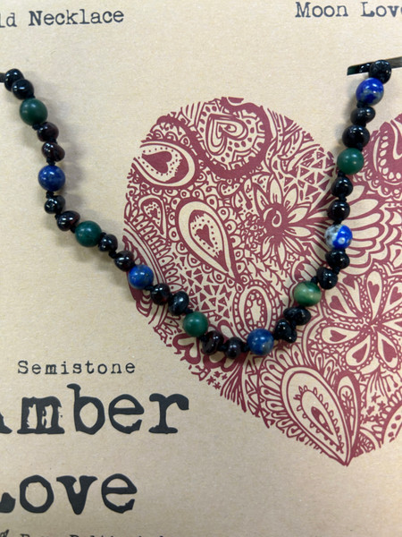 Amber Love Children's Necklace 100% Baltic Amber - Moon Love 33cm (1)