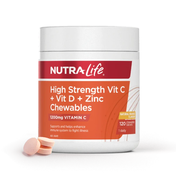 NUTRALIFE HS Vit C D & Zinc Chewable Tablets 120c