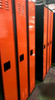 12" wide x 12" deep x 72" high New Overstock Orange and Black Single Tier 3 Lockers