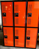 18" wide x 18" deep x 72" high New Overstock Orange and Black Double Tier Lockers