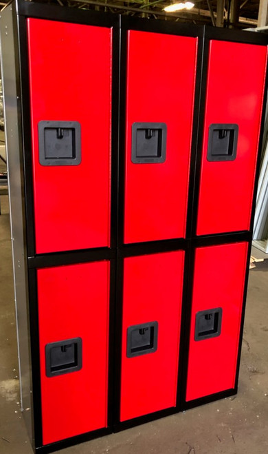 12" wide x 12" deep x 60" high New Overstock Red Black Grey Double Tier 3 Frames 6 Lockers 