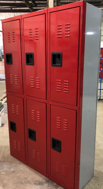 15" wide x 15" deep x 72" high New Red Overstock Heavy Duty Double Tier 3 Frames 6 Lockers 