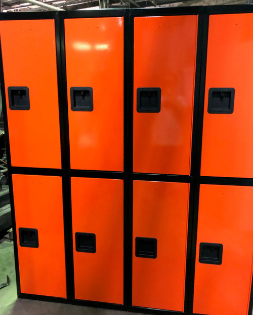 15" wide x 15" deep x 72" High New Heavy Duty Orange and Black 8 Lockers
