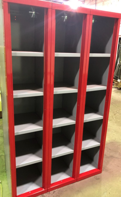 12" wide x 12"deep x 60" high Overstock 5 Tier Red Cubby Lockers