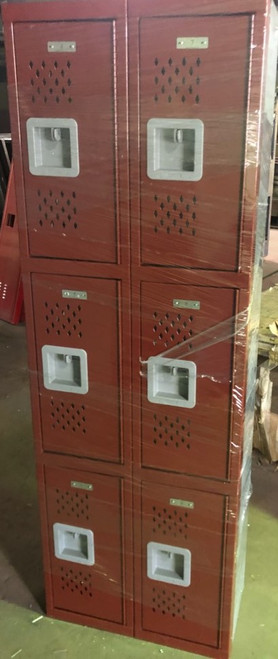 12" wide x 12" deep x 72" high New Overstock Triple Tier Burgundy 6 Lockers