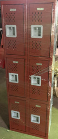 12" wide x 12" deep x 72" high New Overstock Triple Tier Burgundy 6 Lockers